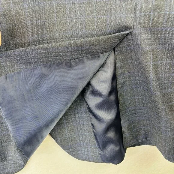 Peter Millar Suit Jacket Mens 48R Blue Gray Plaid 100% Wool 2 Button Blazer - Picture 3 of 13